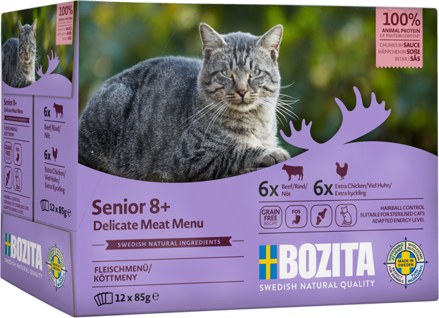 BOZITA Katzen-Nassfutter Senior 8+ Häppchen in Sauce mit Fisch & Fleisch Multibox